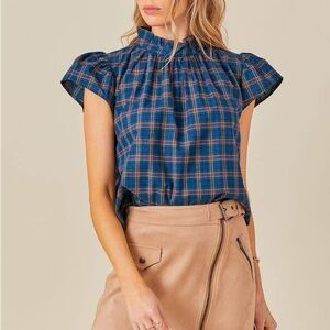 Plaid Ruffle Sleeve Top